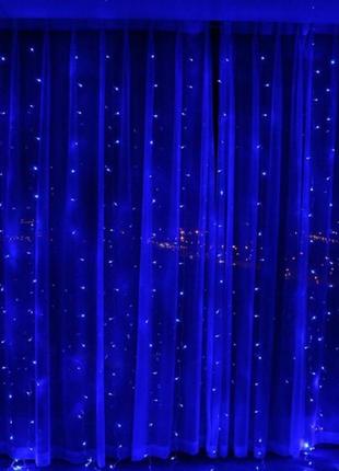 Велика неонова гірлянда водоспад синя світлодіодна led штора 3 х 2 метри силіконова - 3204 фото