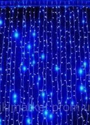 Велика неонова гірлянда водоспад синя світлодіодна led штора 3 х 2 метри силіконова - 3207 фото