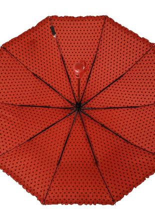 Жіноча парасоля напівавтомат в горошок з рюшею sl, червоний, 033057-14 фото
