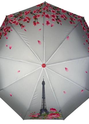 Женский зонт полуавтомат от toprain с эйфелевой башней и сакурой, малиновая ручка топ3 фото