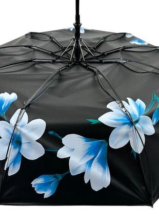 Женский зонт полуавтомат с рисунком цветов внутри от susino на 9 спиц антиветер, синий топ5 фото