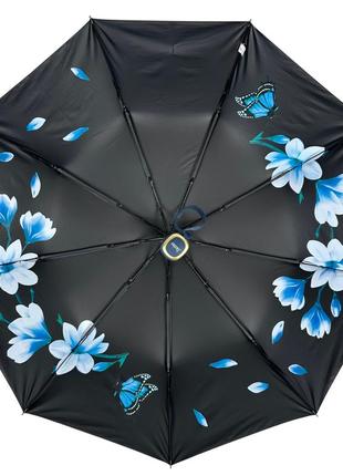 Женский зонт полуавтомат с рисунком цветов внутри от susino на 9 спиц антиветер, синий топ4 фото
