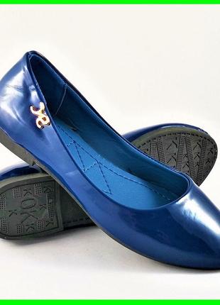 .женские балетки летние синие лаковые мокасины туфли (размеры: 36,38,39) топ8 фото