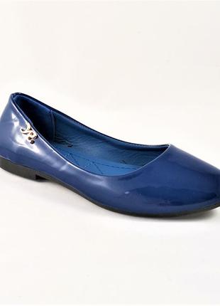 .женские балетки летние синие лаковые мокасины туфли (размеры: 36,38,39) топ3 фото