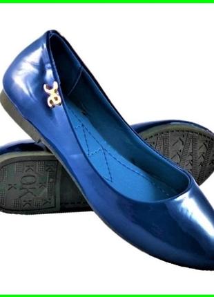 .женские балетки летние синие лаковые мокасины туфли (размеры: 36,38,39) топ1 фото