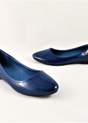 .женские балетки летние синие лаковые мокасины туфли (размеры: 36,38,39) топ7 фото