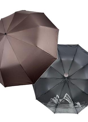 Женский зонт полуавтомат на 10 спиц антиветер с принтом городов внутри от bellissimo, коричневый, топ1 фото
