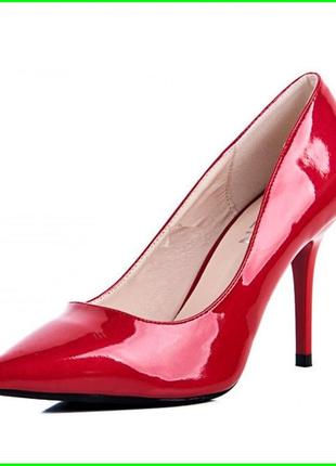 Женские красные туфли на каблуке шпильке лаковые класические лодочки (размеры: 36,37,39) - 3-7 топ9 фото