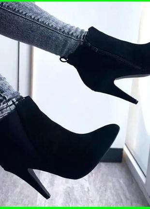 Женские ботинки чёрные на каблуке замшевые модельные ботильоны (размеры: 36,37,38,39,40) - 60-2 топ