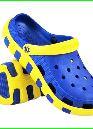 Мужские тапочки croc$ желто - голубые кроксы шлёпки синие (размеры: 40,41,42,43,45) топ