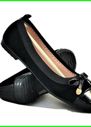 Женские балетки чёрные мокасины туфли замшевые лаковые (размеры: 36,37,38,39,40,41) - 2 топ