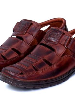 Летние мужские кожаные туфли matador коричневые легкие из натуральной кожи на липучке на лето *51к*2 фото