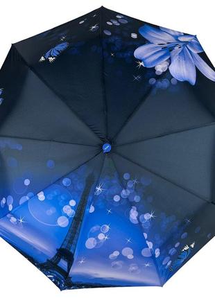 Женский складной зонт полуавтомат c принтом эйфелевая башня и цветы от susino, синий, топ