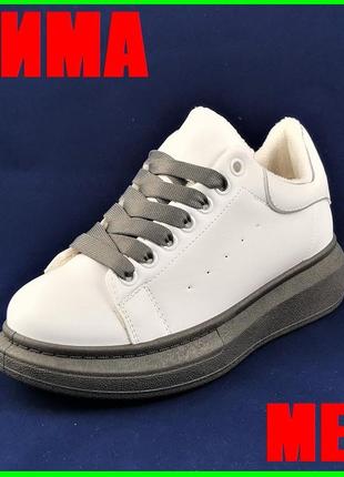 .жіночі зимові кросівки білі сліпони з мехом мокасини a!exander mc@ueen (розміри: 39) - 202