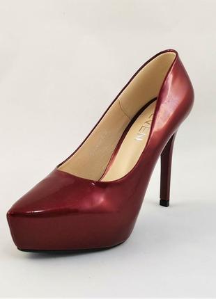 Женские бордовые туфли на каблуке шпильке лаковые модельные (размеры: 36,37,38,39,40) - 16-6 топ5 фото