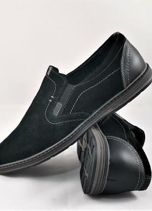 Чоловічі мокасини чорні замшеві туфлі натуральна шкіра (розміри: 40) відео огляд — 62-н8 фото
