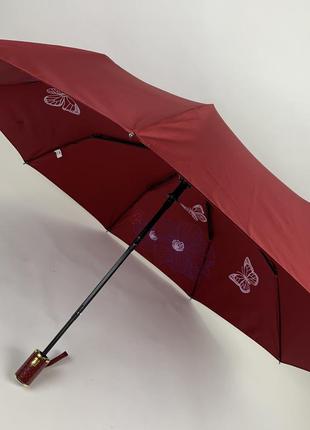 Жіноча складна парасоля напівавтомат з подвійною тканиною з принтом квітів, бордовий, top 0134-6
