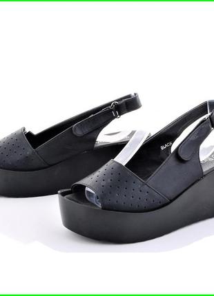 Жіночі сандалі босоножки на танкетці платформа чорні літні (розміри: 37,39) - 24-1