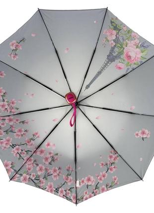 Женский зонт полуавтомат от thebest с эйфелевой башней и сакурой, розовый топ