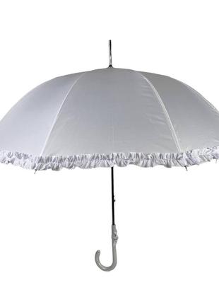 Біла парасолька-тростина з рюшами, напівавтомат на 8 спиць, 03180-11 фото