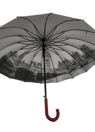 Женский зонт-трость с городами на серебристом напылении под куполом, бордовый, 01011-7 топ4 фото