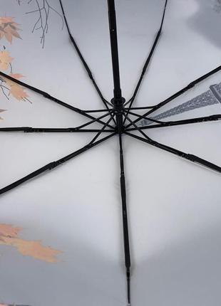 Жіноча парасоля напівавтомат від thebest з ейфелевою вежею і листям, помаранчевий, 0544-24 фото