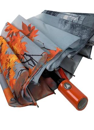 Жіноча парасоля напівавтомат від thebest з ейфелевою вежею і листям, помаранчевий, 0544-26 фото