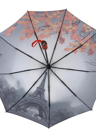 Жіноча парасоля напівавтомат від thebest з ейфелевою вежею і листям, помаранчевий, 0544-25 фото