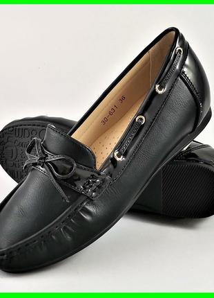.женские мокасины чёрные слипоны кожаные (размеры: 36) - 631 топ9 фото