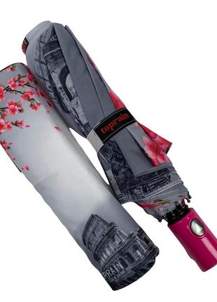 Женский зонт полуавтомат на 9 спиц, антиветер, малиновый, toprain топ