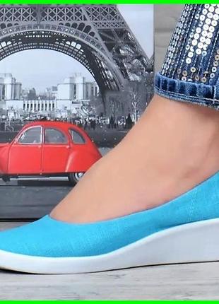 Женские мокасины голубые балетки туфли на танкетке бирюзовые (размеры: 37,38,39) топ