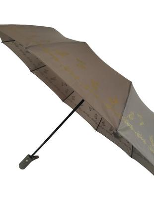 Жіноча парасоля напівавтомат bellissimo з золотистим візерунком на куполі на 10 спиць, сірий, 018308-7