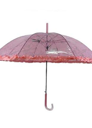 Дитяча прозора парасоля-тростина з ажурним принтом від sl, рожевий, 018102-64 фото