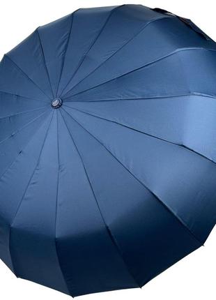 Однотонный зонт автомат на 16 карбоновых спиц антиветер от toprain, темно-синий, топ