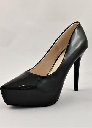 Женские чёрные туфли на каблуке шпильке лаковые модельные (размеры: 36,37,38,39,40) - 16-1 топ4 фото