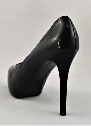 Женские чёрные туфли на каблуке шпильке лаковые модельные (размеры: 36,37,38,39,40) - 16-1 топ6 фото