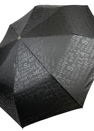 Жіноча парасолька напівавтомат чорна з принтом букв по куполу 02052-1