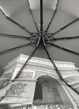 Жіноча парасолька напівавтомат на 10 спиць антивітер з принтом міст всередині від bellissimo, червоний, м 0628-87 фото