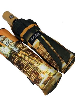Женский складной автоматический зонт c принтом ночного города от thebest-flagman, коричневый, 0510-4 топ6 фото