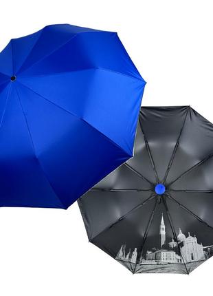 Жіноча парасолька напівавтомат на 10 спиць антивітер з принтом міст всередині від bellissimo, синій, м 0628-9