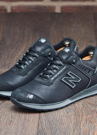 Мужские осенние кожаные черные кроссовки осень весна new balance, кроссовки из натуральной кожи *nb-черн*6 фото