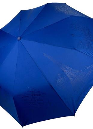 Жіноча складна парасоля напівавтомат на 9 спиць з тисненим принтом парижа від frei regen, синій, fr 03023-5