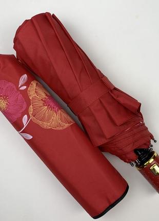 Жіноча складна парасоля напівавтомат з подвійною тканиною з принтом квітів, червоний, top 0134-36 фото