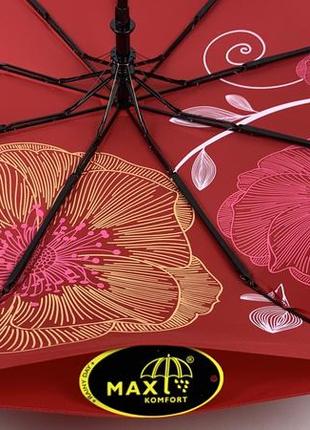 Жіноча складна парасоля напівавтомат з подвійною тканиною з принтом квітів, червоний, top 0134-38 фото