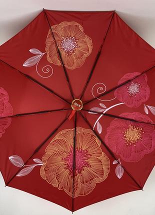 Жіноча складна парасоля напівавтомат з подвійною тканиною з принтом квітів, червоний, top 0134-39 фото