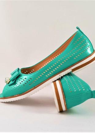 .женские балетки летние бирюзовые мокасины туфли (размеры: 38) - 11 топ7 фото