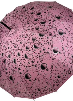 Женский зонт-трость на 16 спиц с абстрактным принтом, полуавтомат от фирмы toprain, нежно-розовый, 01541-11