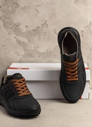Мужские черные кроссовки new balance, спортивные осенние кроссовки из натуральной кожи *n34/2*6 фото