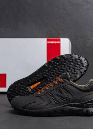 Мужские черные кроссовки new balance, спортивные осенние кроссовки из натуральной кожи *n34/2*4 фото