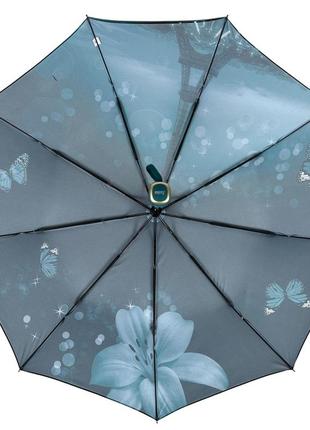 Женский автоматический зонт на 9 спиц c принтом эйфелевая башня и цветы от susino, бирюзовый, топ5 фото